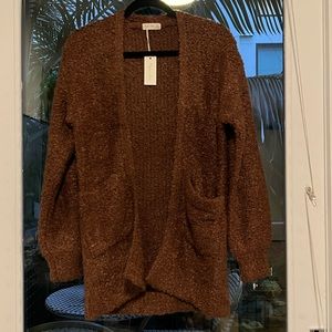 Rylee + Cru XS Brown fuzzy cardigan (New with Tags)